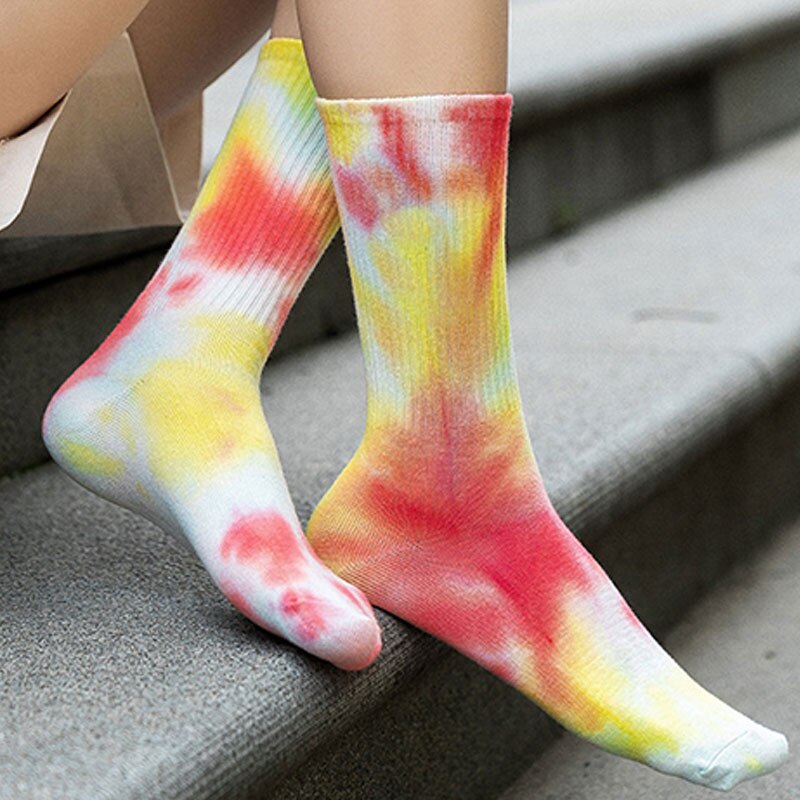 Cotton Skate Socks Men Women Sock Knee-high Funny Cycling Running Hiking Tie Dye Sox harajuku hip hop happy socks