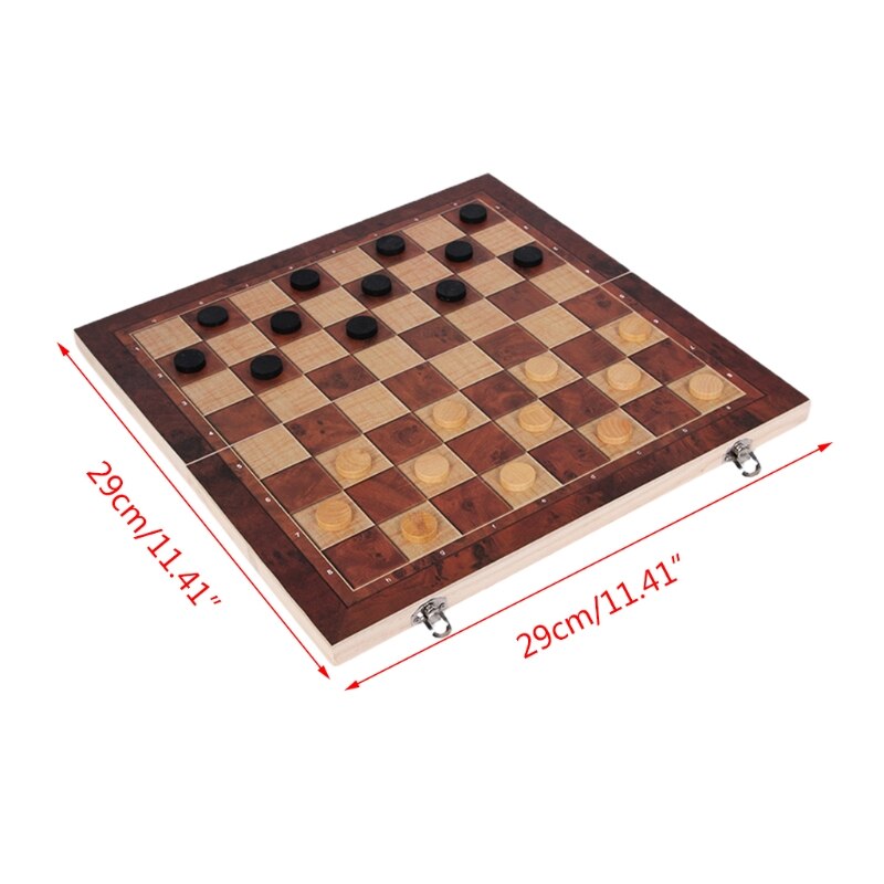 Wooden Chess Set Folding Large Board With Chess Pieces Interior for storage Port Q84C: 29CM