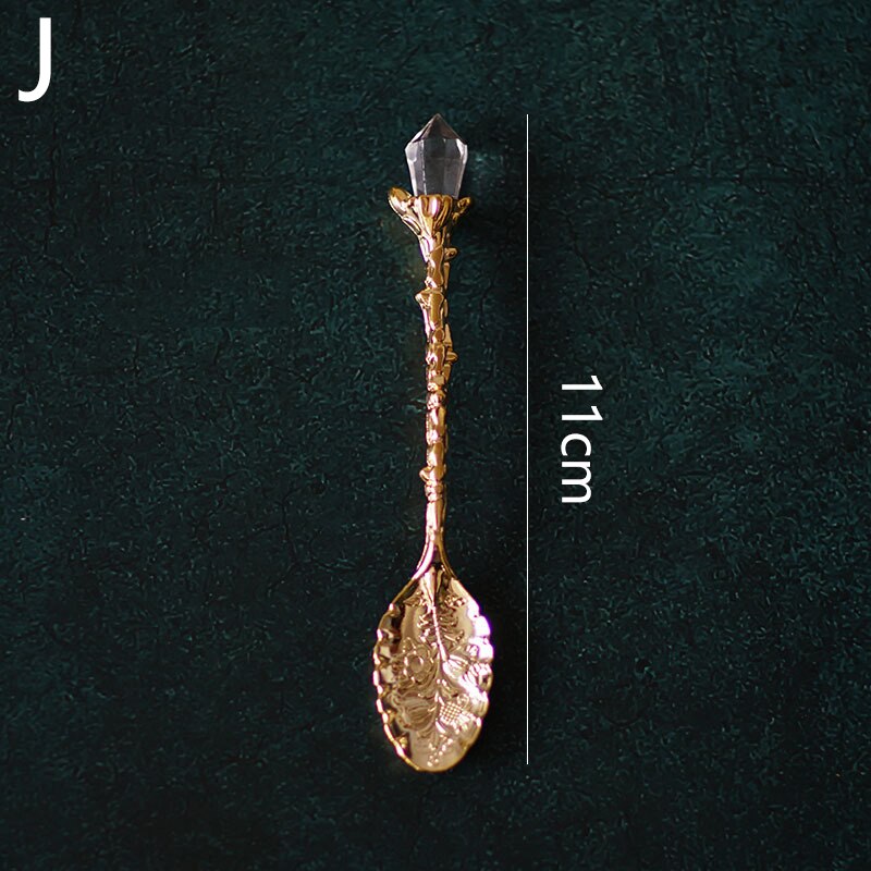 Retro Coffee Spoon Sugar Tea Dessert Cake Spoons Carved Ice Cream Teaspoon Alloy Teaspoon Cutlery Accessories Kitchen Tool: J