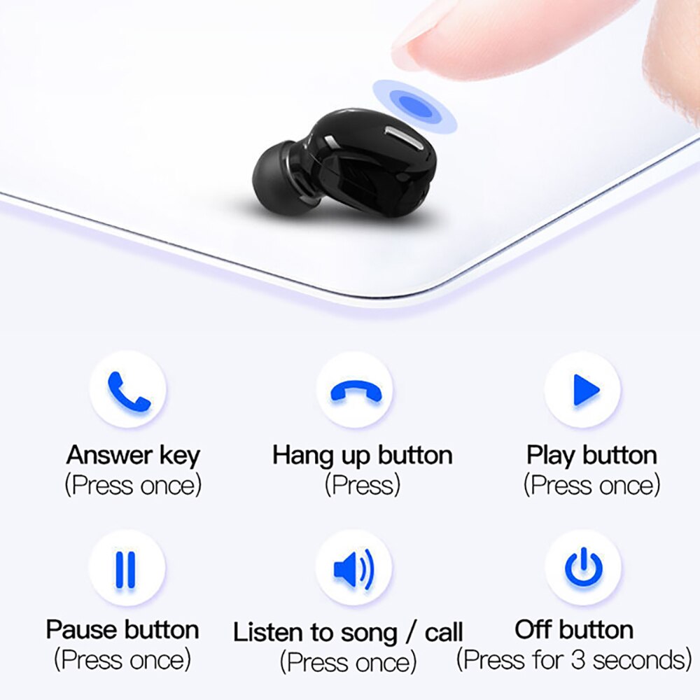Auriculares inalámbricos con bluetooth para teléfonos móviles, audífonos mini intrauditivos deportivos con micrófono y bluetooth 5,0, sonido estéreo, manos libres para todos los móviles