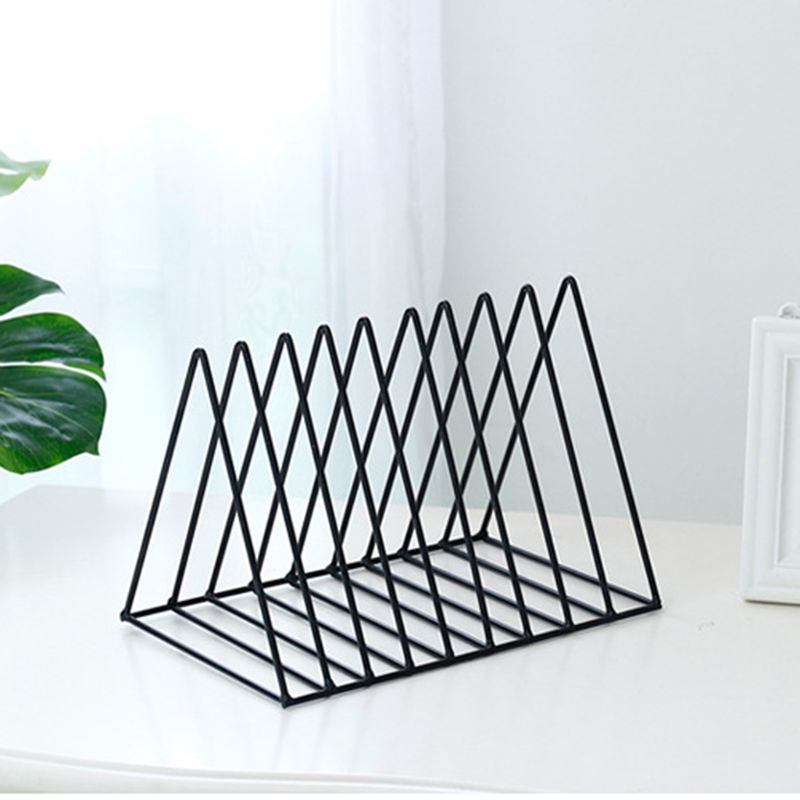 Jern lp tallerken stativ trekant bok magzine holder skrivebord tallerken lagring arrangør