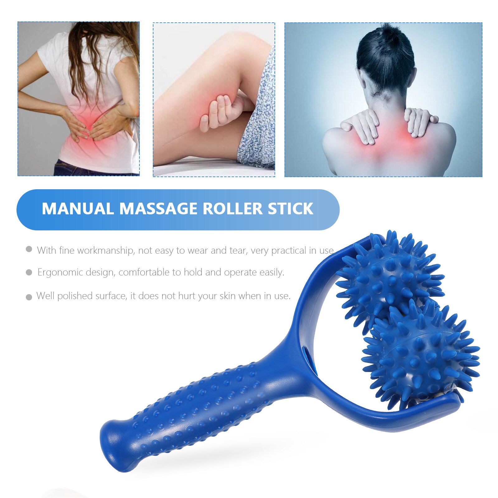 Manual Muscle Massager Portable Muscle Roller Back Shoulder Massager (Blue)