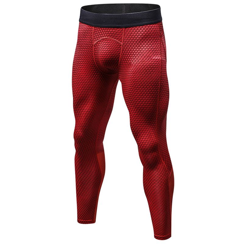 Fitness Pants Men 3D Printing Running Training Compression Sport Trouser Elastic Waist Workout Quick Dry Tight Leggings Male: Red / XL