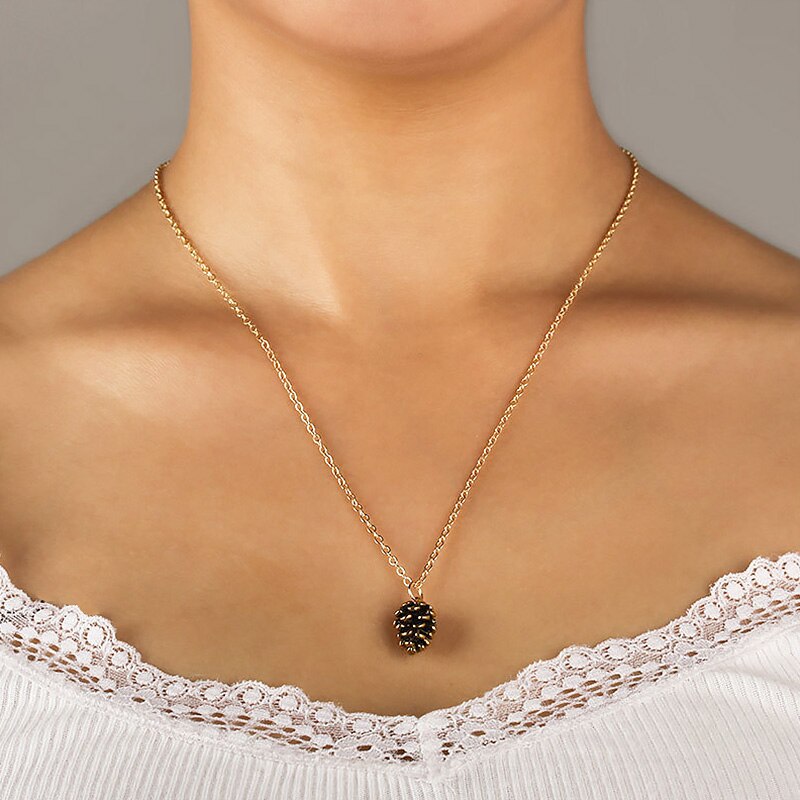 Pine nut plant sample pendant necklace for women metal choker acorn pine cone chain necklace jewelry accessories