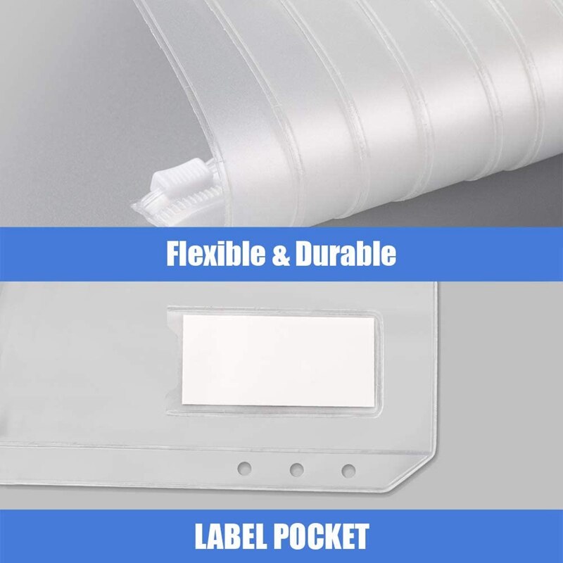 15Pcs A5 Binder Pockets 6-Hole Punched Zipper Binder Pocket with Plastic Zipper Label Pocket for 6-Ring Notebook Binder