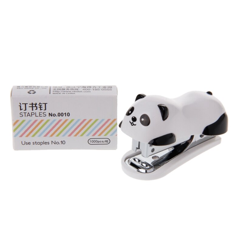 Mini juego de grapadora de Panda, carpeta de papel dentro de 1000 uds, grapas para oficina, suministro escolar Q1JC