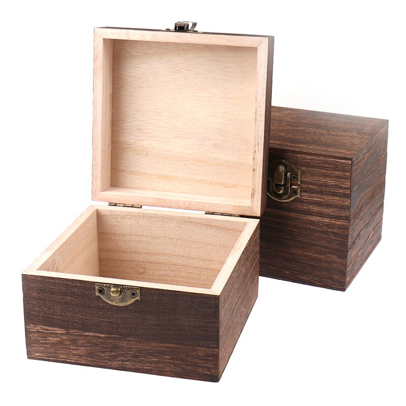 Retro Jewelry Box Desktop Handmade Wood Clamshell Storage Hand Decoration Wooden Paulownia Box Postcard Storage Organizer Box
