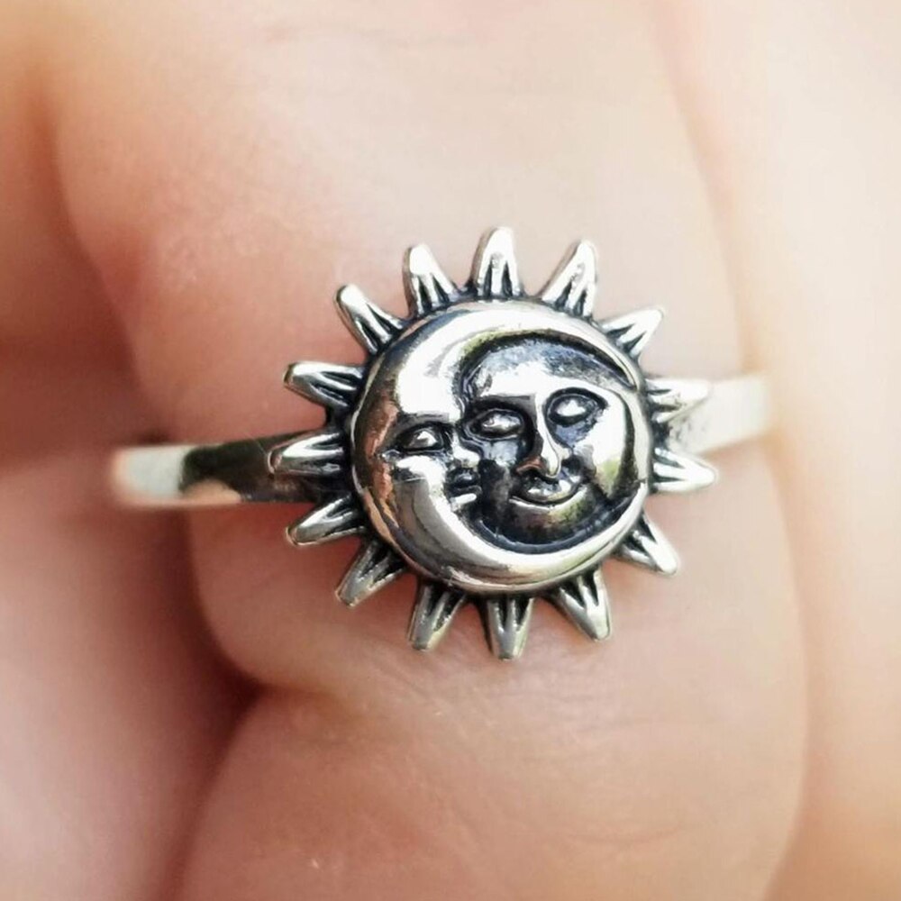 Bague de soleil et de lune simple pour hommes et femmes, bague de fiançailles, de mariage, de style bohème, pour femme et petite amie