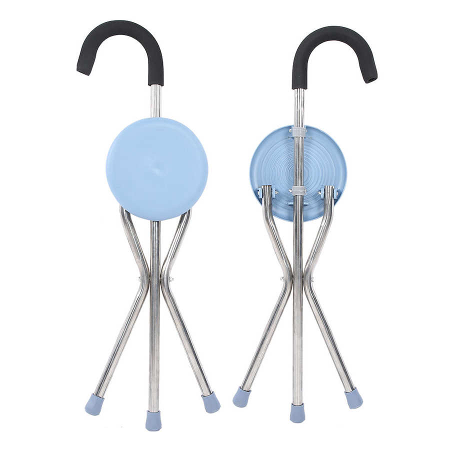 Muletas para caminar, asiento de bastón plegable, taburete de bastón de altura ajustable portátil, silla plegable, bastón para caminar