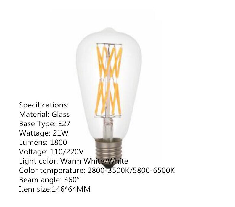 E27 ST64 Bombilla LED 3W 6W 9W 12W 15W 18W 21W 25W Filamento antiguo Vintage