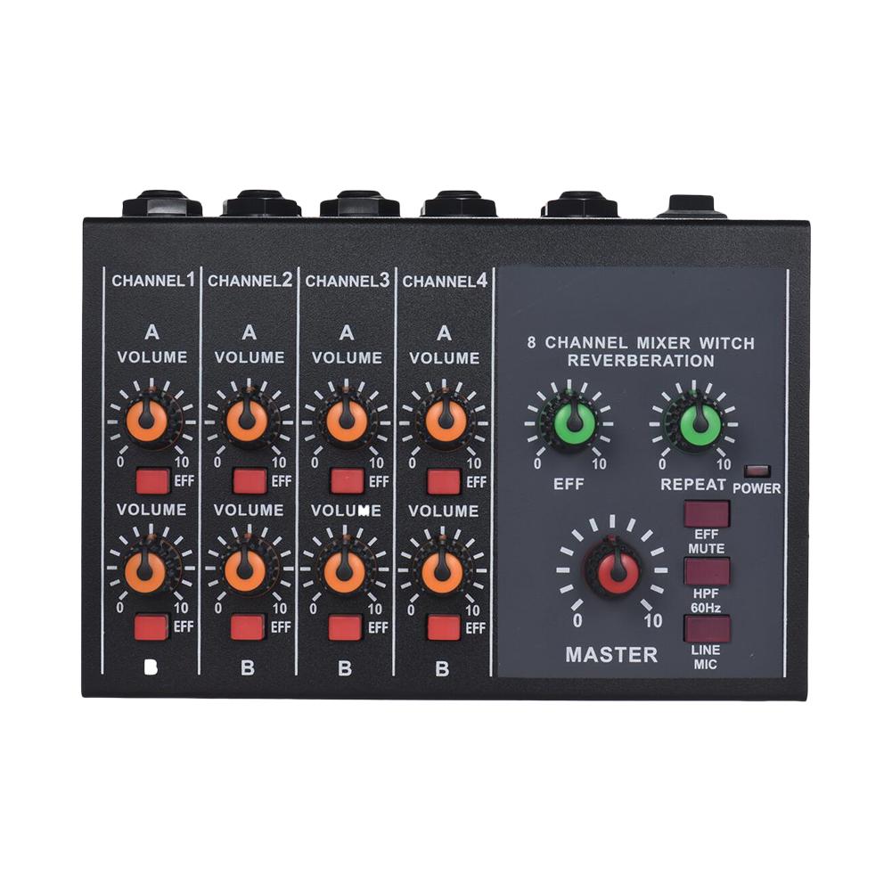 Portable Digital 8-Channel Stereo Sound Mixing Console Reverb Effect Audio Sound Mixer for Amplifier &amp; Microphone US Plug