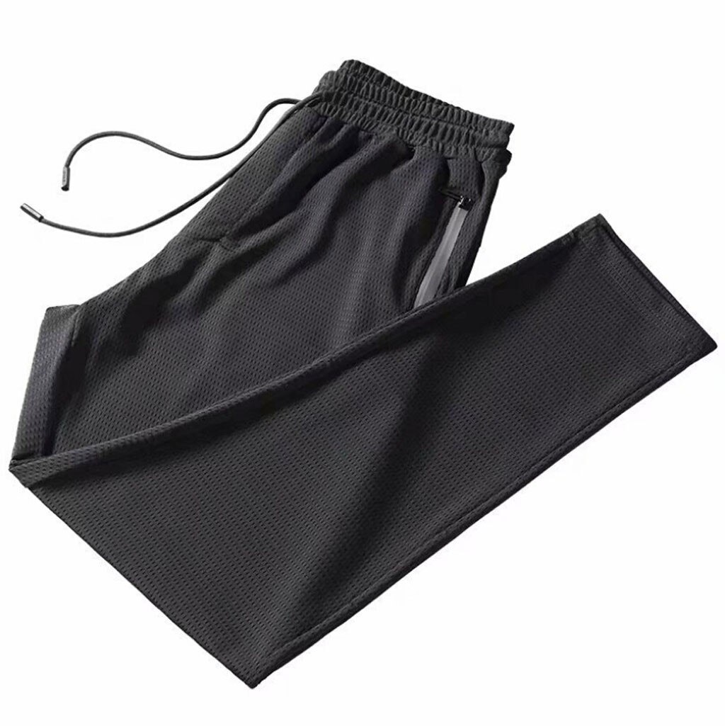 Mannen Broek Ijs Zijde Mesh Sportbroek Heren Casual Broek Holle Zomer Dunne Zijdeachtige Losse Airconditioning Negenpunts Broek #