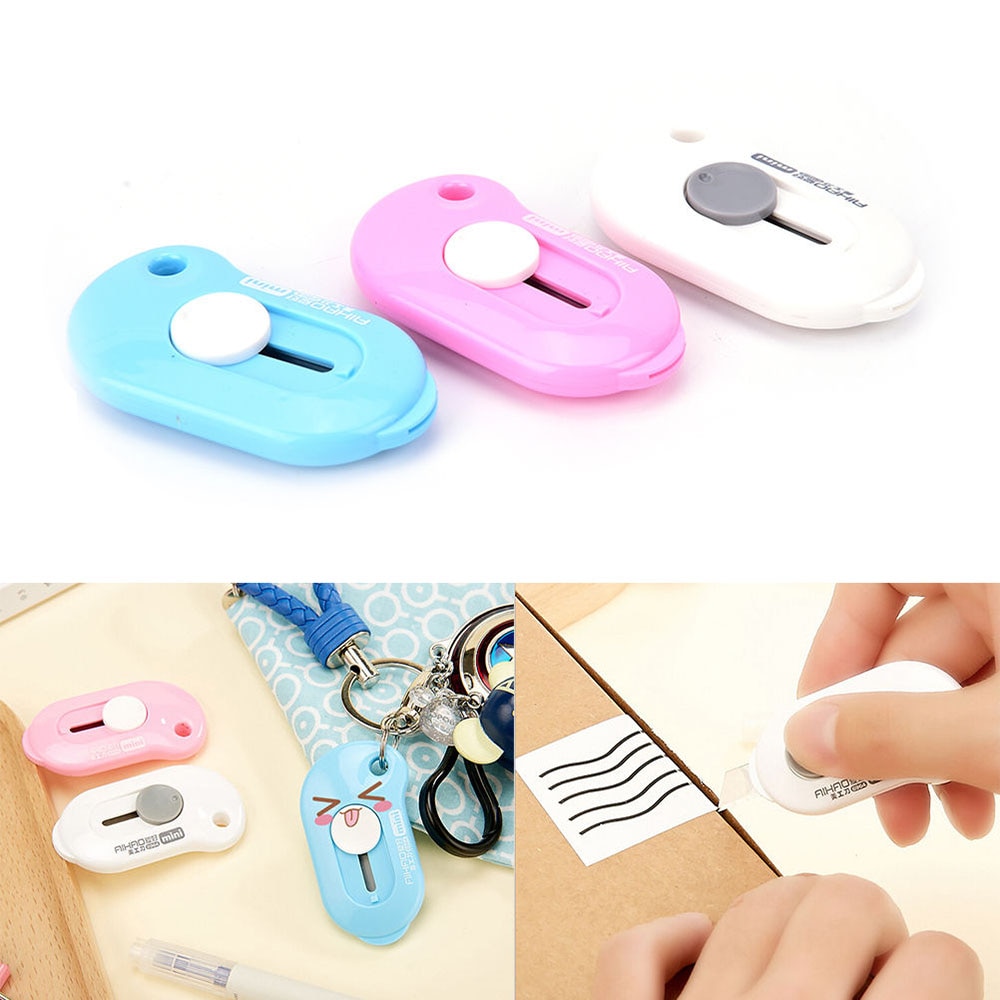 1pc Cute Solid Color Mini Portable Utility Knife Paper Cutter Cutting Paper Express Box Opener Office Letter Cutter Stationery