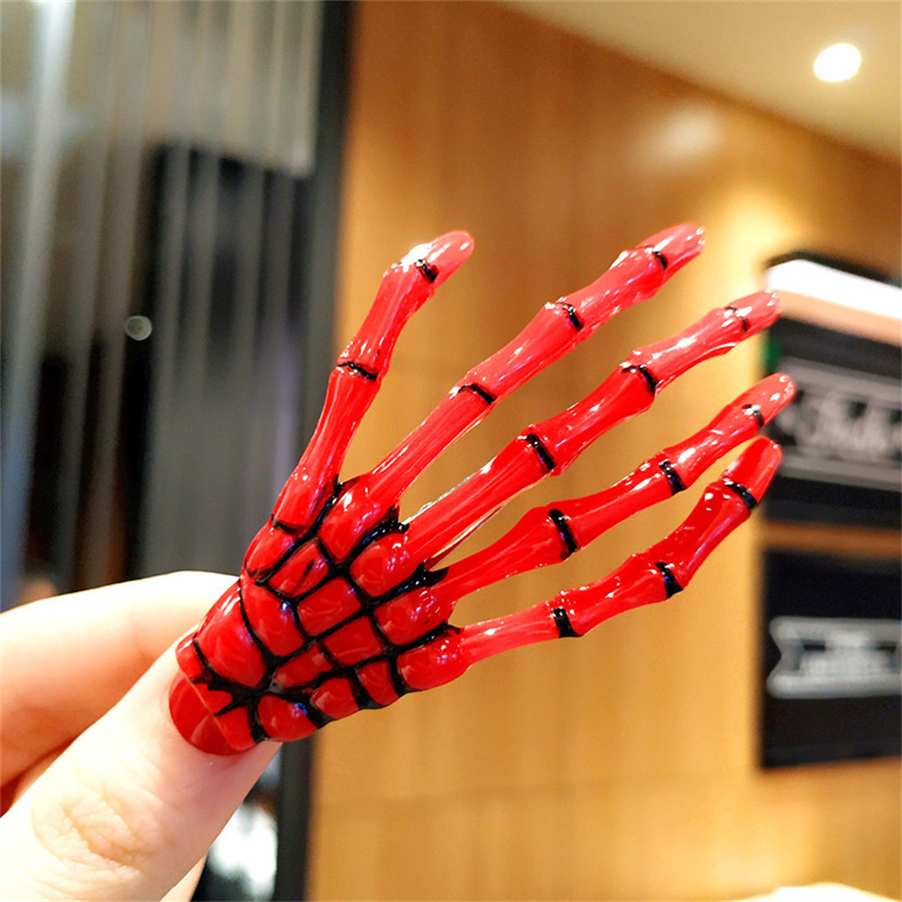 Fermaglio per capelli a mano con scheletro creativo per donna ragazza stile gotico forcina colorata trucco di Halloween copricapo per feste accessori per capelli: nero