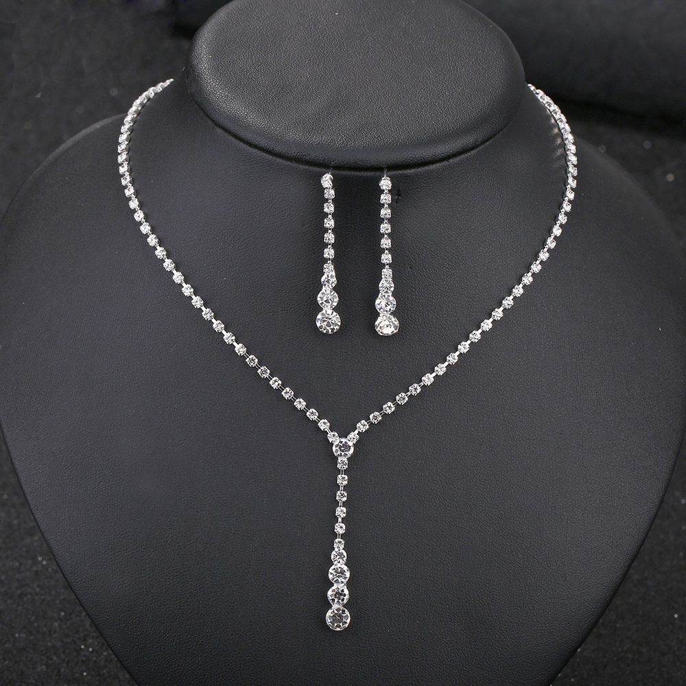 Ainameisi Vrouwen Crystal Choker Ketting Oorbellen Set Bruids Bruidsmeisje Charm Bruiloft Sieraden Sets