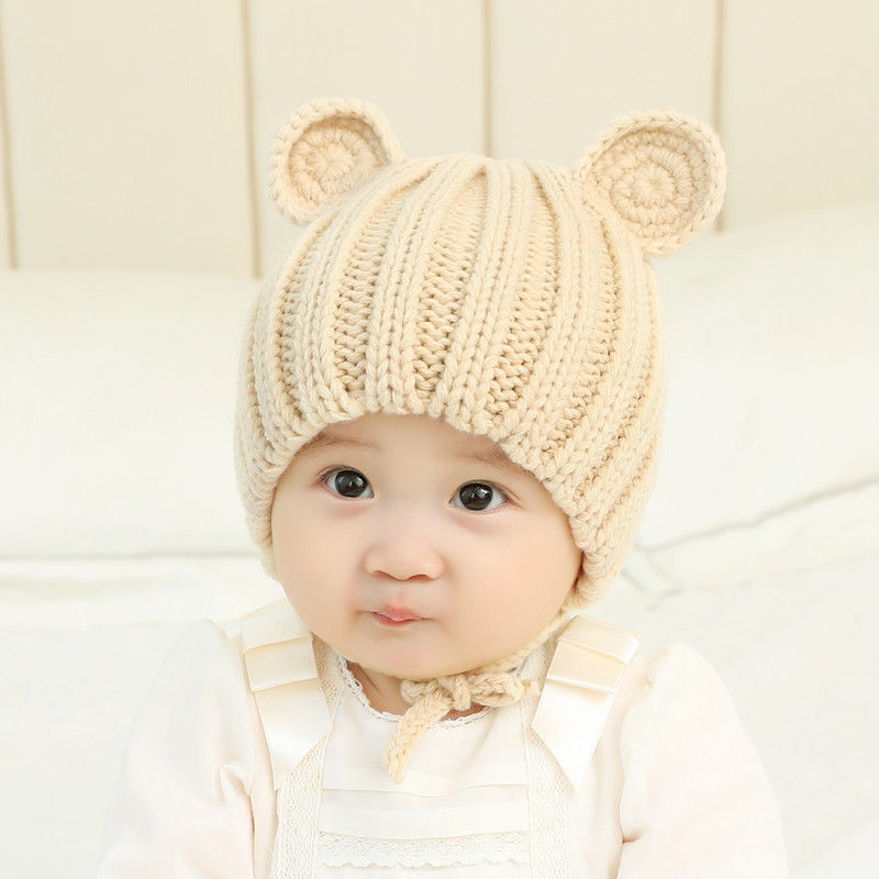 Gorro de punto con orejas para bebé, gorro con cordones de dibujos animados, para niños de 0 a 2 años, 6 colores: 4