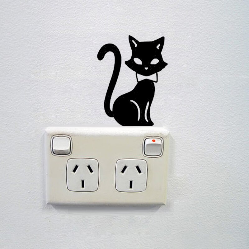 KUCADA beautiful cat switch panel sticker for wall decoration diy wall sticker black removable home decor mural decal WP1452