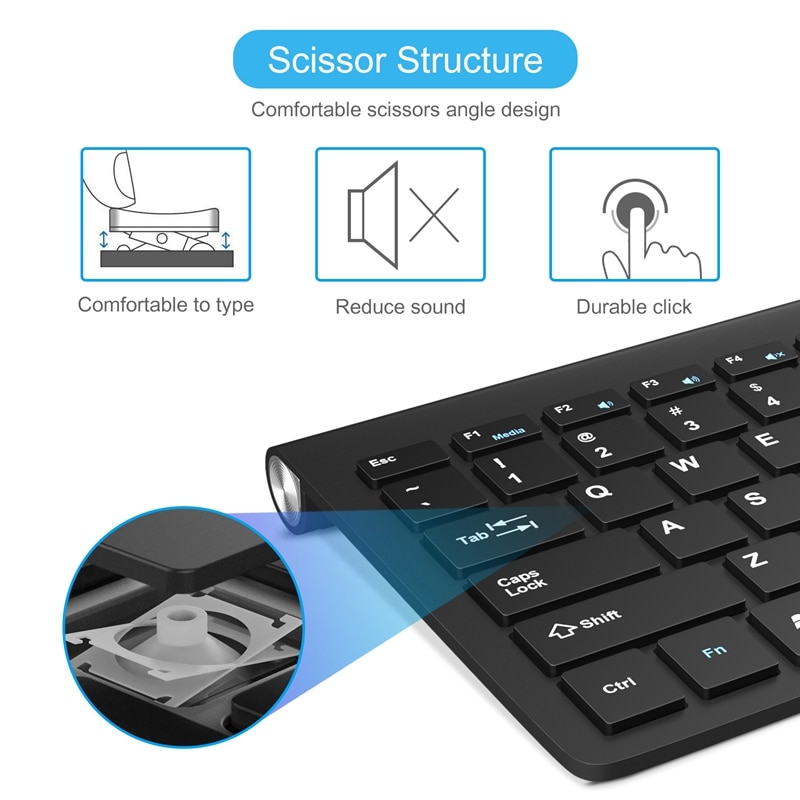 Teclado inalámbrico portátil de 2,4G para ordenador, teclas de goma, Mini teclado ergonómico silencioso para PC y portátil