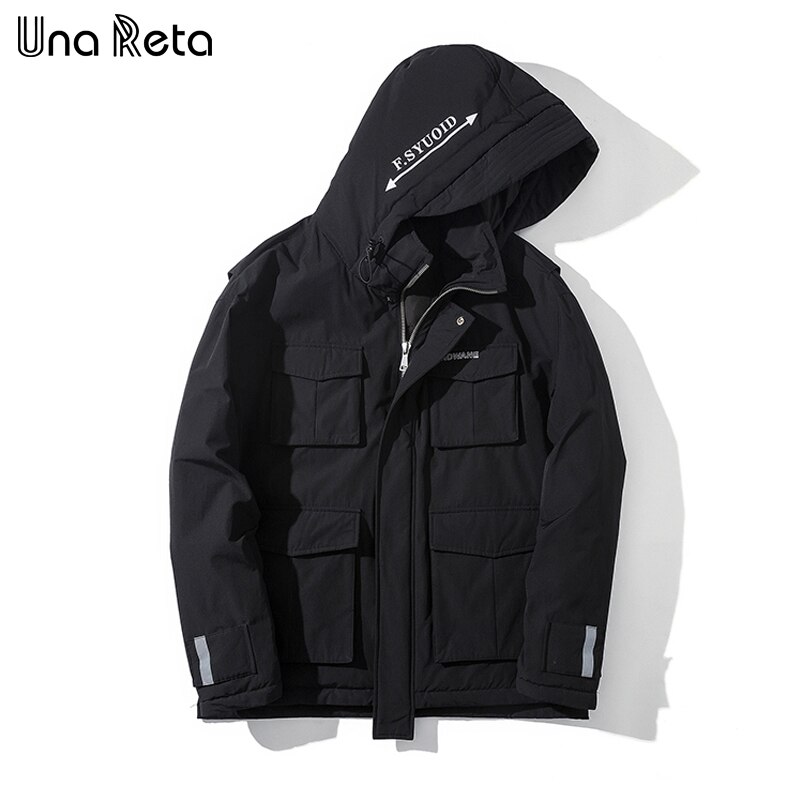 Unareta vinterjacka kappor män casual huvjackor herr hiphop reflexremsor parkarock lös kappa man: Svart / Xxl