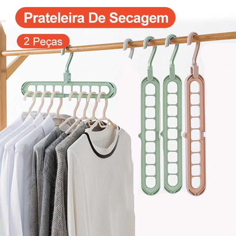 2 Stuks Multifunctionele Opvouwbare Hanger Opslag Hanger Kleding Rek Huishoudelijke Kleerhanger Magic 9-Gat Hanger