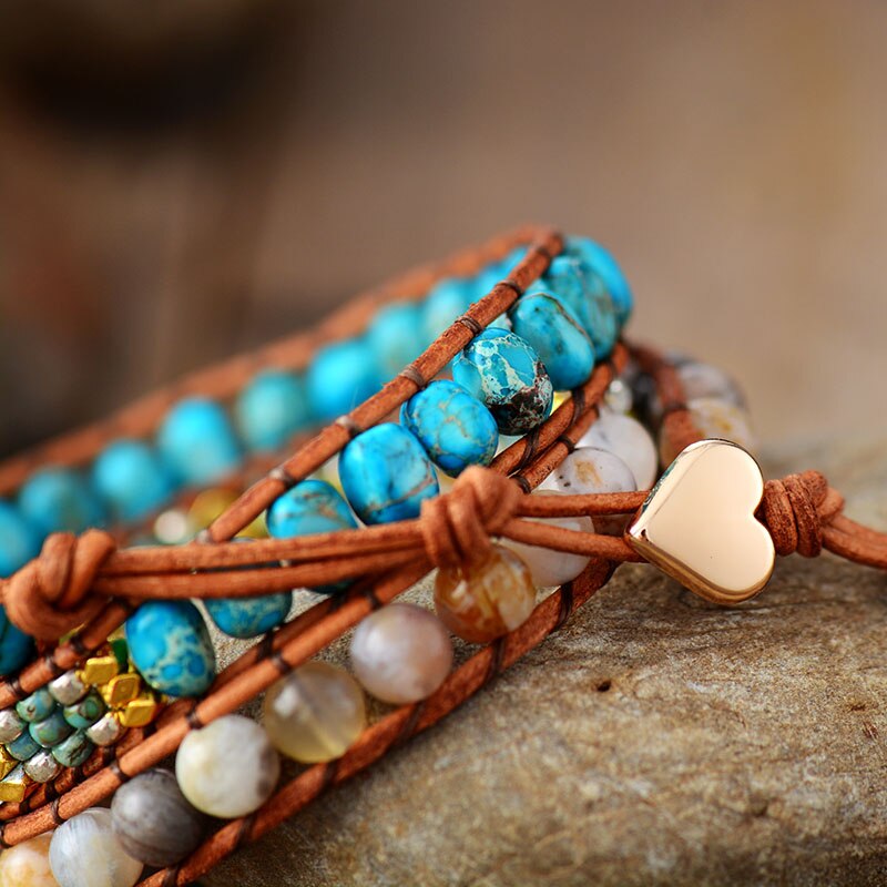 Exquisite Multi Strand Leather Wrap Bracelets W/ Natural Stone Beads Bracelet Bijoux Bohemian Seed Beads Jewelry A+++++