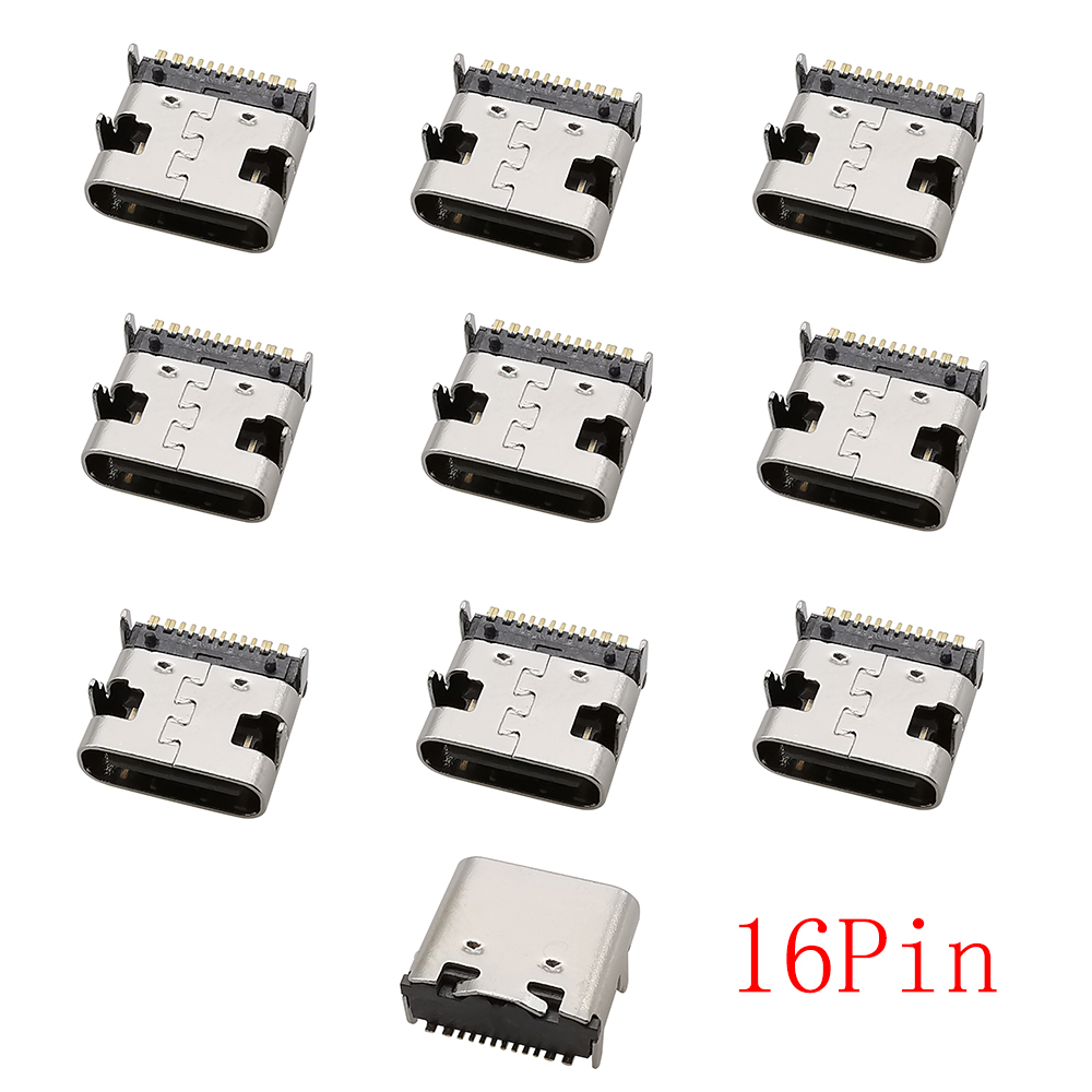 Connecteur USB Type C femelle, 2/6/16/24 broches, prise SMD SMT type-c, Port de chargement pour le soudage de PCB, adaptateur de réparation, bricolage, 10 pièces: Black