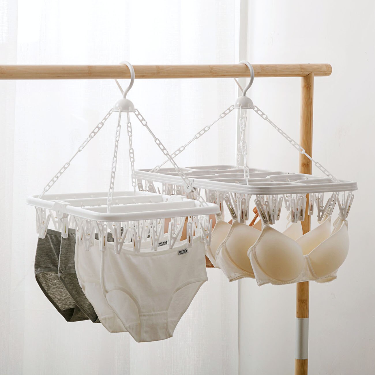 Porte-vêtements pliable à 16/36/48 clips, cintre à linge rotatif, support de rangement pour soutien-gorge, chaussettes, sous-vêtements, pince à linge