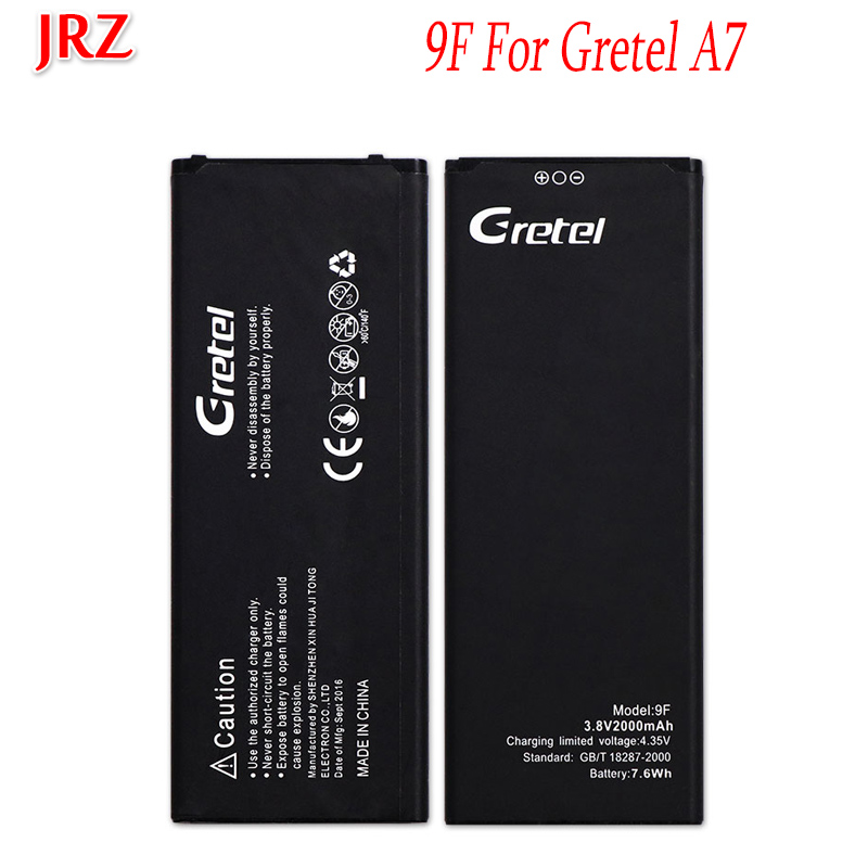 JRZ 2000mAh For Gretel 9F A7 Battery Mobile Phone Replacement Backup Batteris For Gretel 9F A7