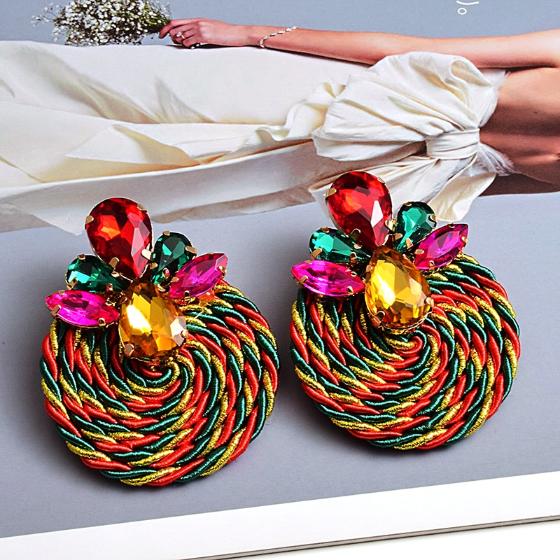 Kleurrijke Kristallen Oorbellen Strass Handgemaakte Ronde Earring Sieraden Accessoires Voor Vrouwen