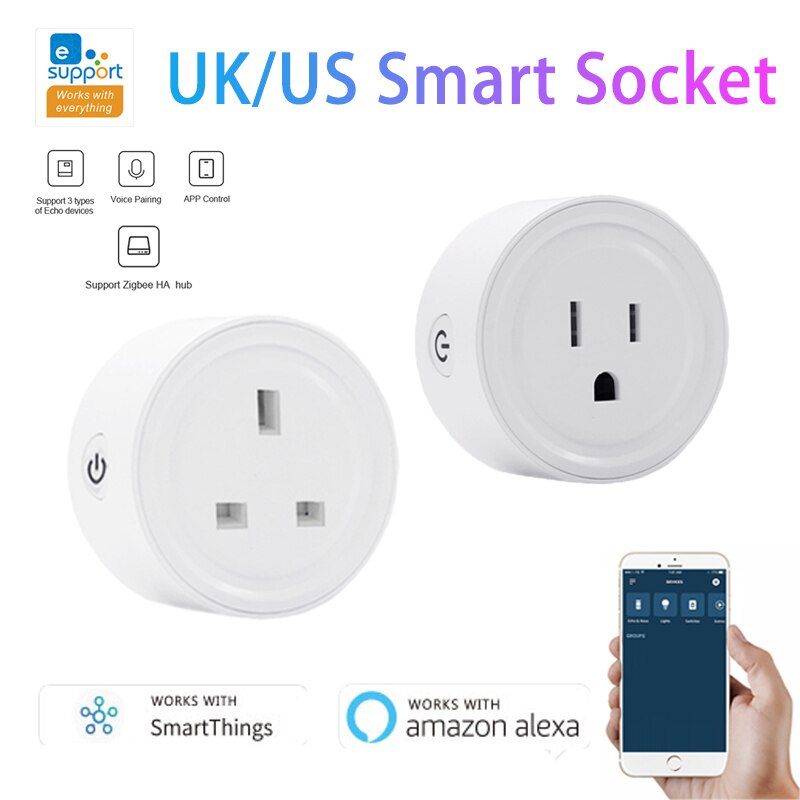 EWeLink ZigBee Smart WiFi Plug Socket For Samsung SmartThings Remote Voice Control Socket Outlet Work With Alexa Smart Home