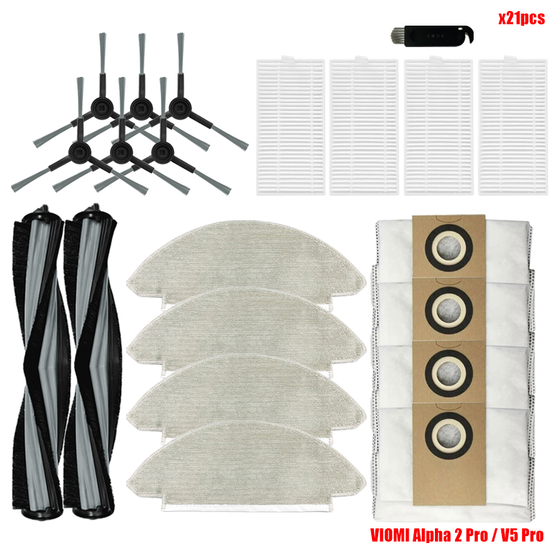 Pièces de rechange pour aspirateur robot Viomi Alpha 2 Pro / V5 Pro, brosse à rouleau, sac à poussière, vadrouille, chiffons, brosse latérale, filtre Hepa: Bleu
