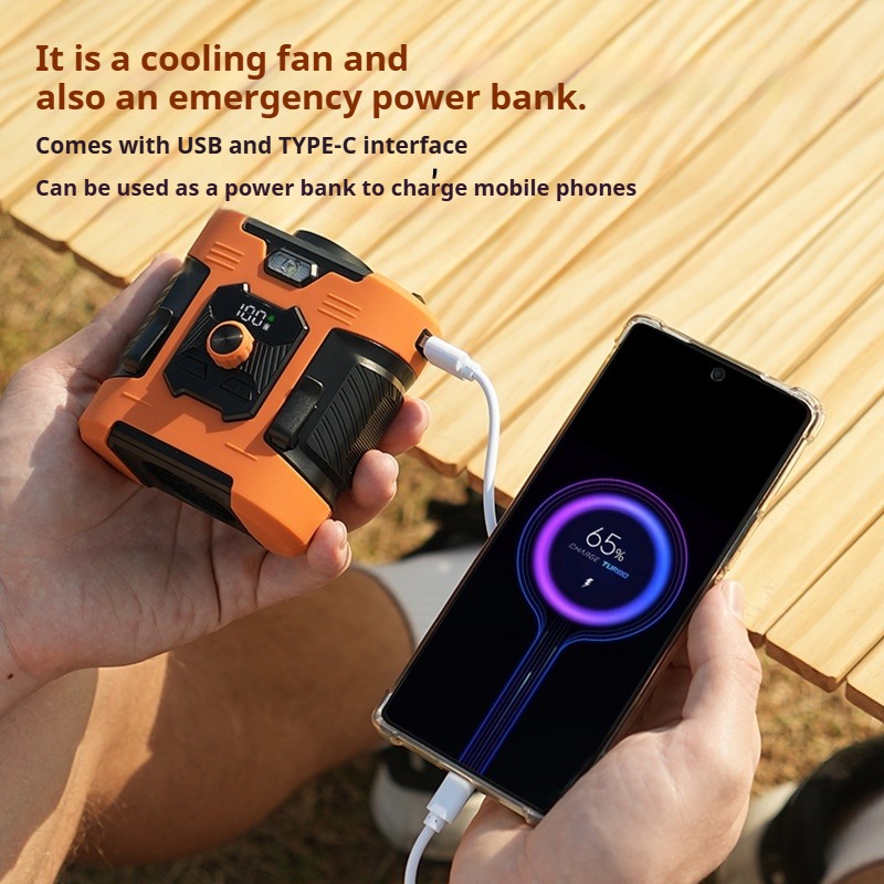 draagbare snelle, op de taille gemonteerde ventilator voor buitensporten en kamperen - USB-oplaadbaar met Power Bank-functie, 8000Amh