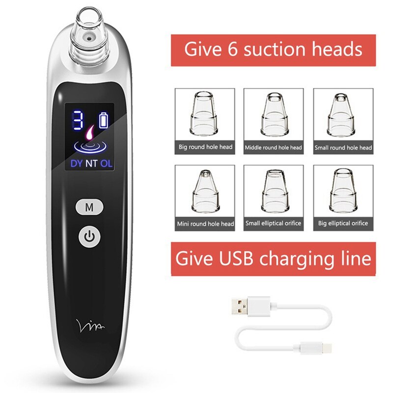 Face Nose Acne Black Dot Pimple Blackhead Remover Electric Blackhead Vacuum Cleaner Pore Skin Care Tools Machine With 6 Head