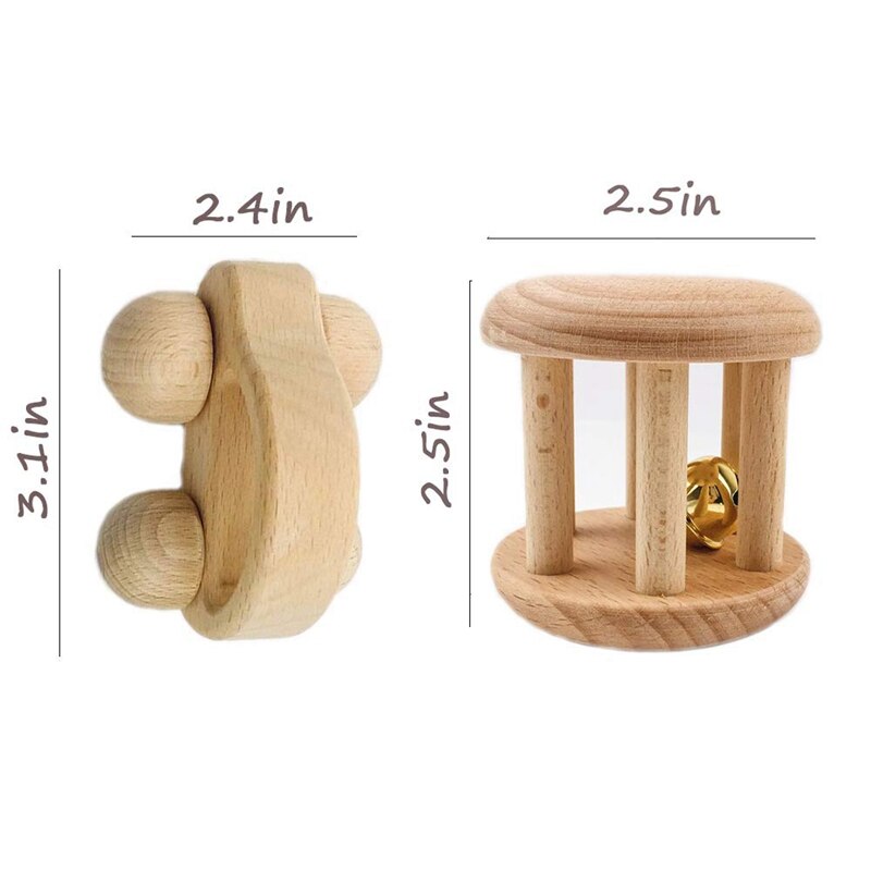 2 Stuks Baby Hout Bijtring Speelgoed Activiteit Gym Rammelaar Beuken Auto Speelgoed