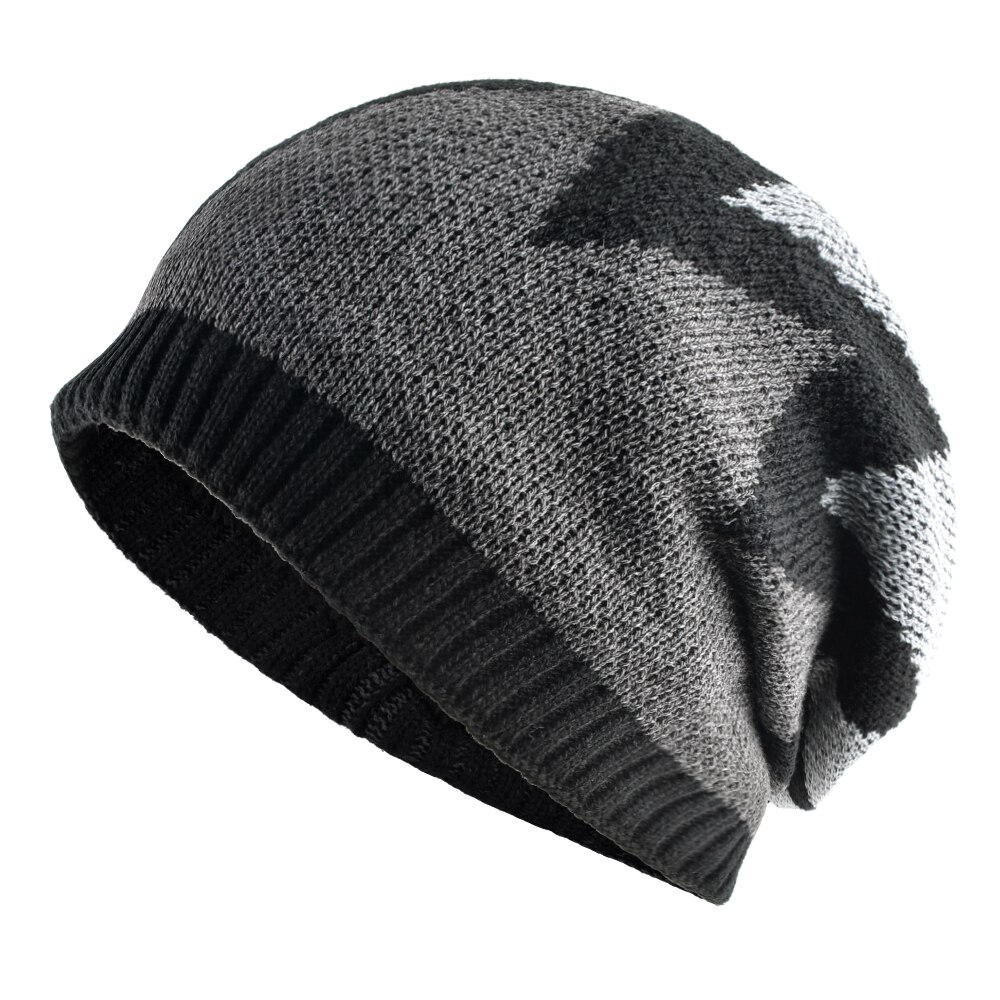 Vinter menns beanies varm strikket fargetilpasning panseret caps hofte hopp skullies lue menn tykk uformelt strikket gorras: Svart