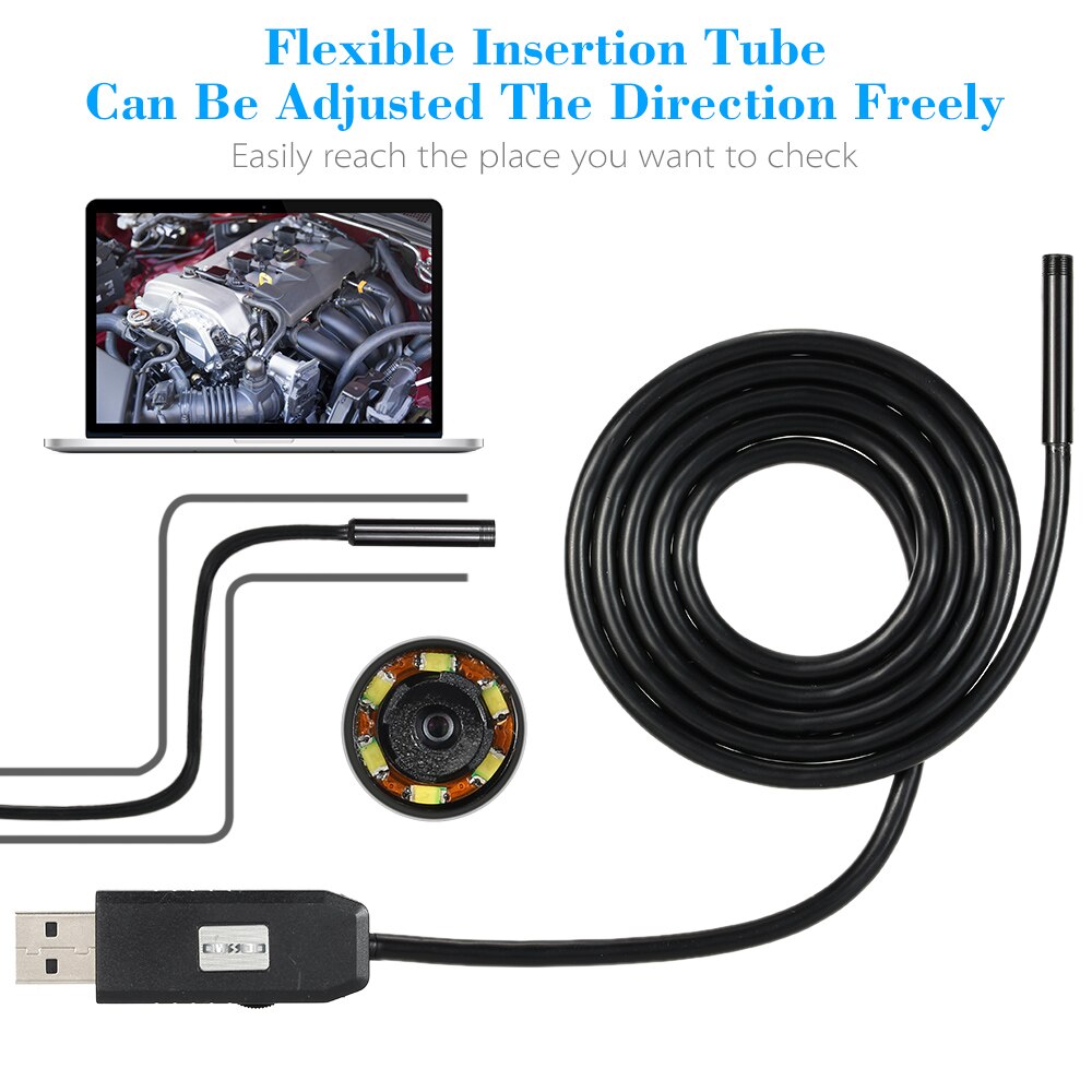 KKMOON 6 LED 7mm lente endoscopio IP67 impermeable inspección boroscopio USB Cable serpiente tubo cámara para OTG Compatible con Android