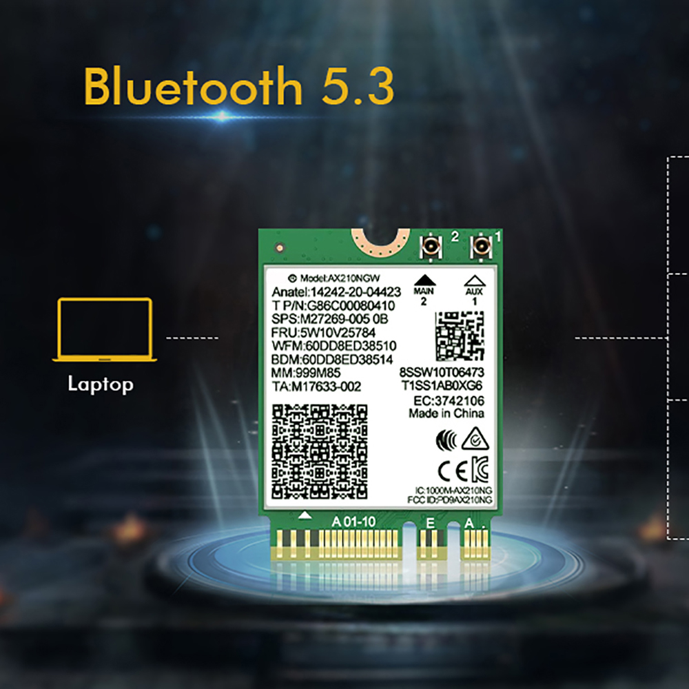 Wifi 6e bluetooth 5.3 ax210 m.2 placa sem fio 5374mbps 2.4ghz 5ghz 6ghz 802.11ax adaptador wi-fi para computador portátil