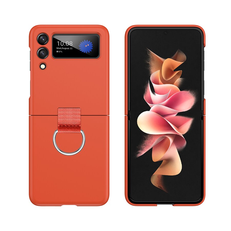 Case for Samsung Galaxy Z Flip 3 5G Zflip3 Hand Strap Phone Case Silicone Shockproof Protective Cover with Ring for Z Flip3 Z3: D132-D-Orange