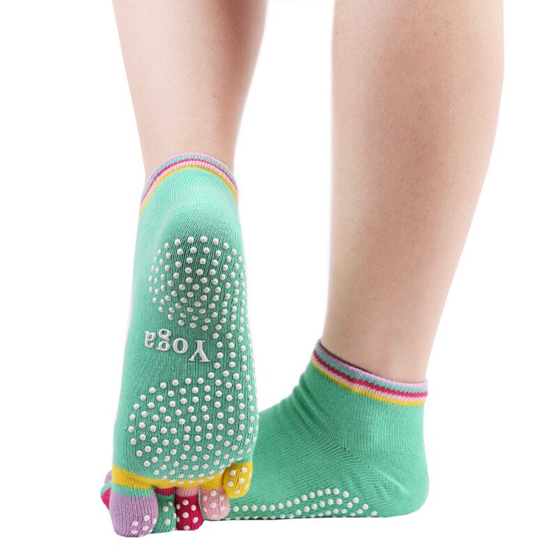Chaussettes de Yoga à cinq doigts pour femmes, antidérapantes, colorées, en coton, avec poignées et points en Silicone antidérapants, tailles 34 à 39, paire/lot