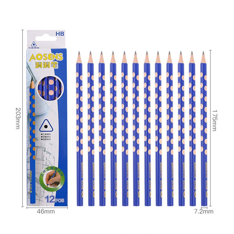 12Pcs/Set Hole Pencil Hb Pencil Stationery writing Supplies Triangle Cute Pencils For School Basswood Office Kids lapices