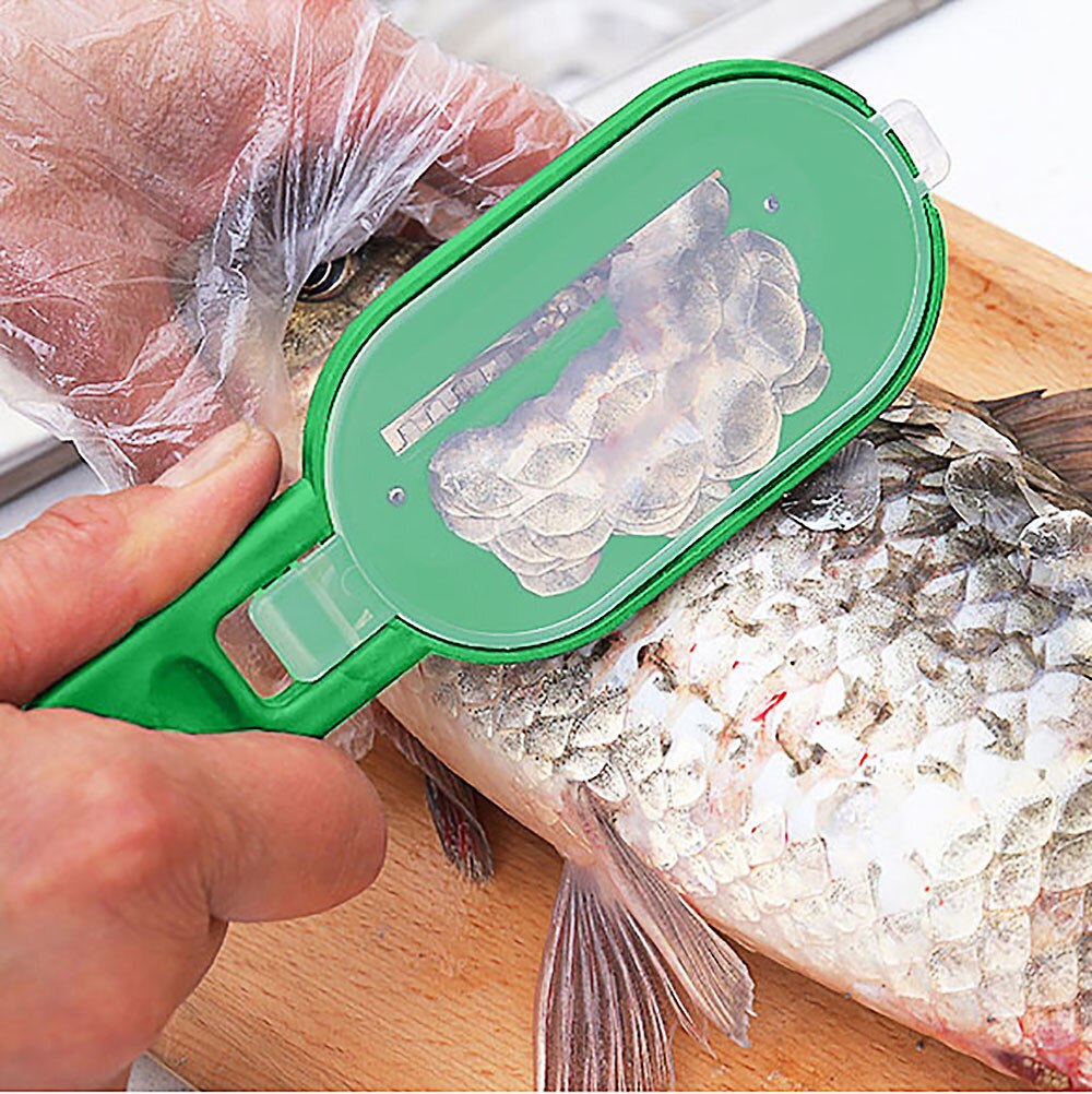 Práctico removedor de escamas de pescado rascador mata peces con cuchillo pelador rascador de pescado herramienta de limpieza con tapa accesorios de cocina #38: green
