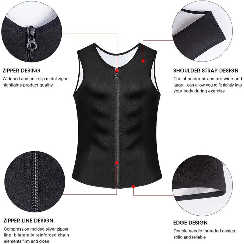 Brand Mens Undershirts Sleeveless Silver Coating Sweat tank top tees Shirt Body Shaper Zip Shirt Men Sauna Suit gym clothing