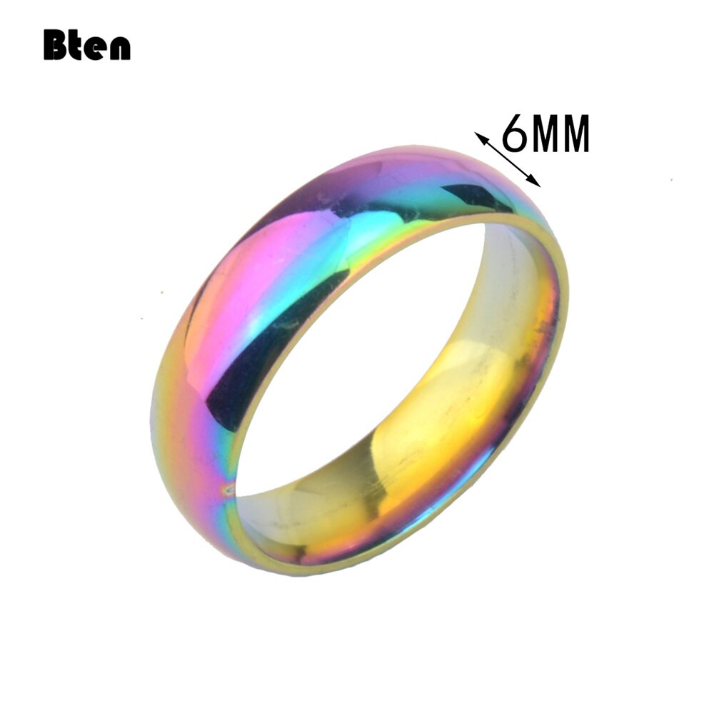 9MM Titanium Regenboog Ring LGBT Pride Ring voor Homo & Lesbienne, Rvs Paar Ringen Met Gratis Aangepaste Graveren, Women 8 & Men 12, Roestvrij staal, geen edelsteen