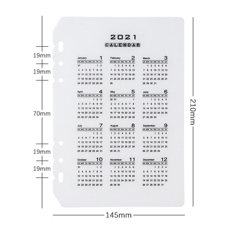 Kalender pp gennemsigtig matdeler  a5 a6 6 huller løvblade notesbog planlægger indeks ark bindemiddel kategori planlægger: A5
