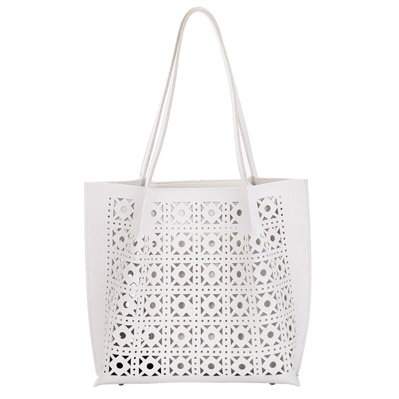 Grande capacité femmes sacs à main en cuir Pu dames sac à bandoulière créateur de femme évider sacs de messager: WHITE