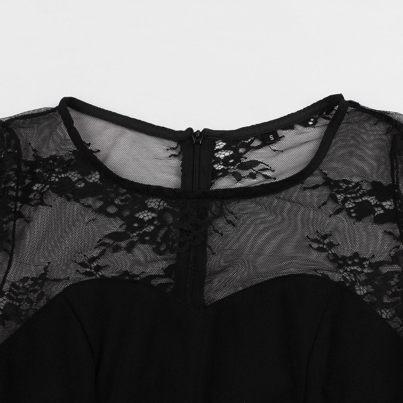 Tonval mesh pitsihiha kultaseni juhla syksy mekko naisten tasku puoli musta viiva naisten vintage swing mekot