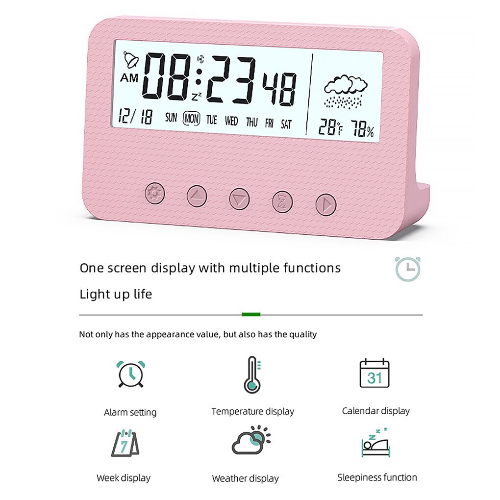 Living Room Desktop Digital Alarm Clock Plastic Countdown Timer Calendar Temperature Humidity Meter Low Noise Home Supplies