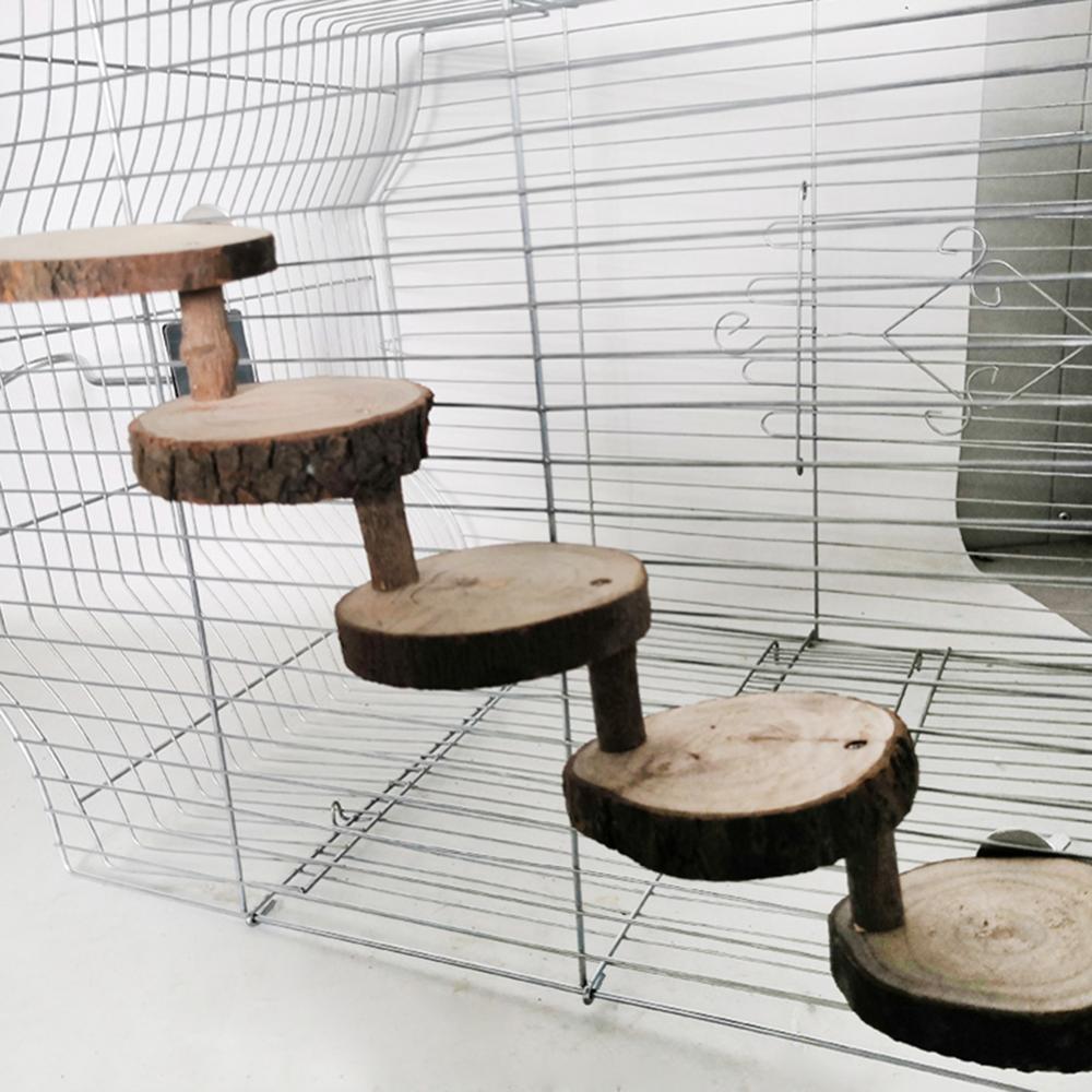 Wooden Mini Parrot Hamster Climbing Stair Ladder Pet Perches Stand Platform Toy Log Yellow Three Ladder Five Ladder Pendant