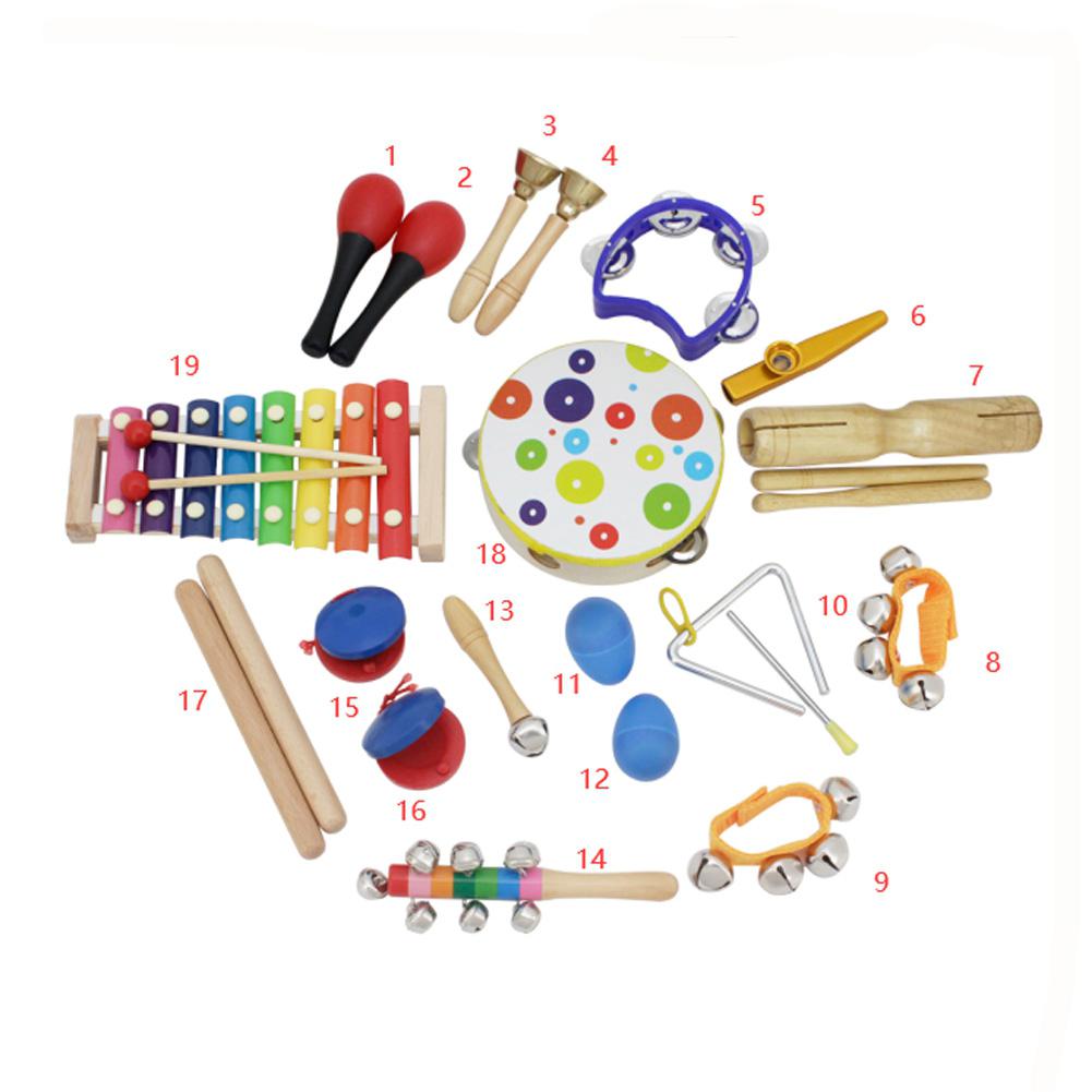 19 stk / sæt percussion instrument kit legetøj flere farver metal træ orff instrumenter sæt til børn børn