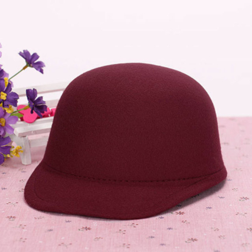 HT1835 Winter Herfst Vrouwen Hoeden Fedora Ronde Top Bowler Jazz Hoed Vintage Wolvilt Hoeden Solid Plain Ouder-kind cap Fedora Hoed: Kids Wine Red